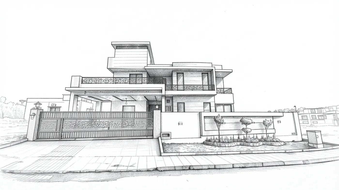 Sketch of an Afaq Associates residence front